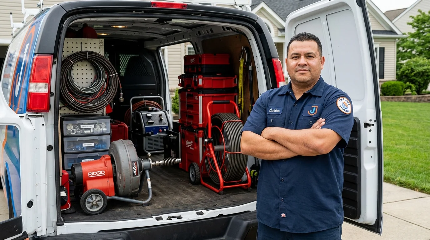Professional drain cleaning equipment and Johns Plumbing LLC plumber in Hebron