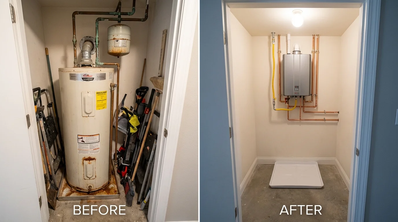 Tank water heater versus wall-mounted tankless unit comparison for Hebron, ME homeowners